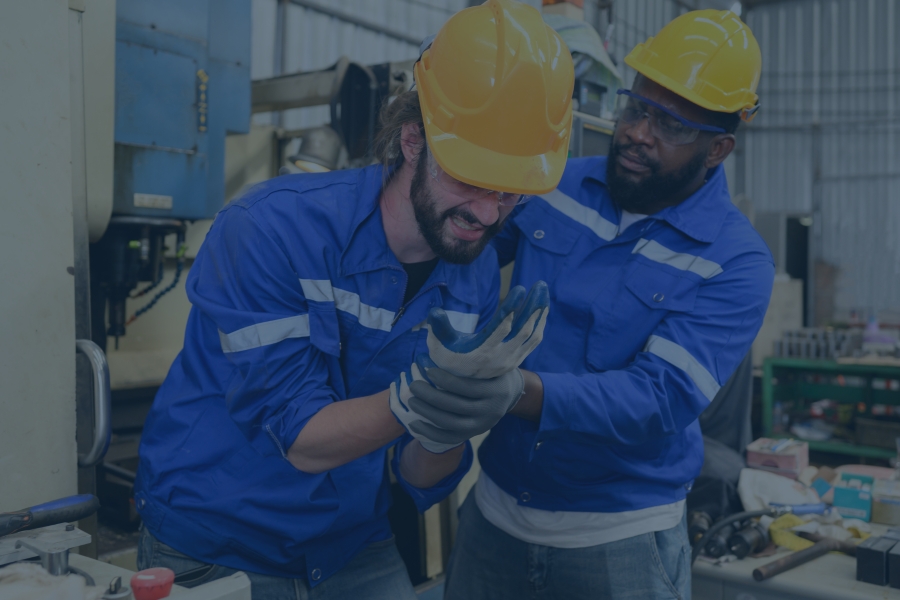 man with a hand injury at work